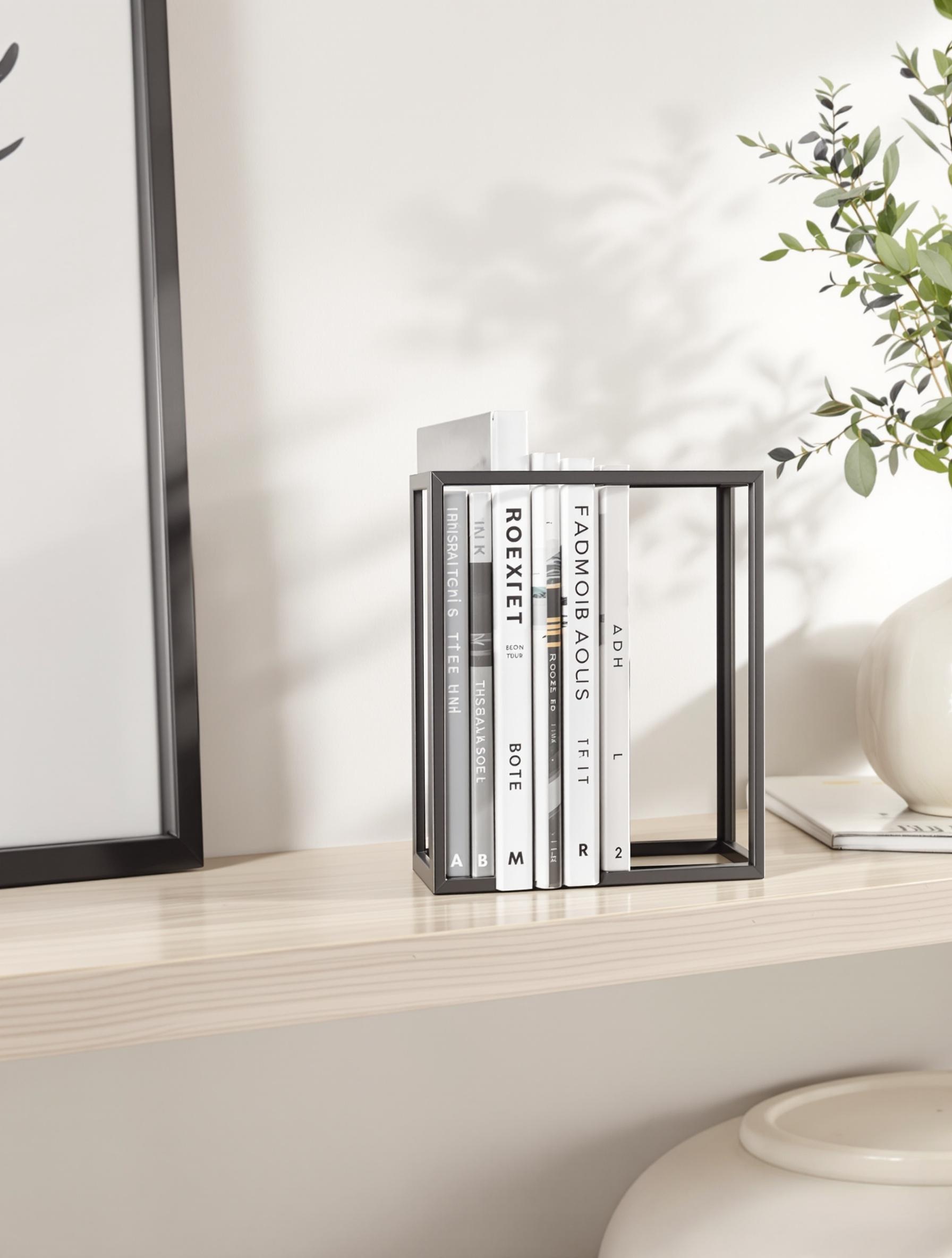 Serre-livres géométrique minimaliste en métal noir