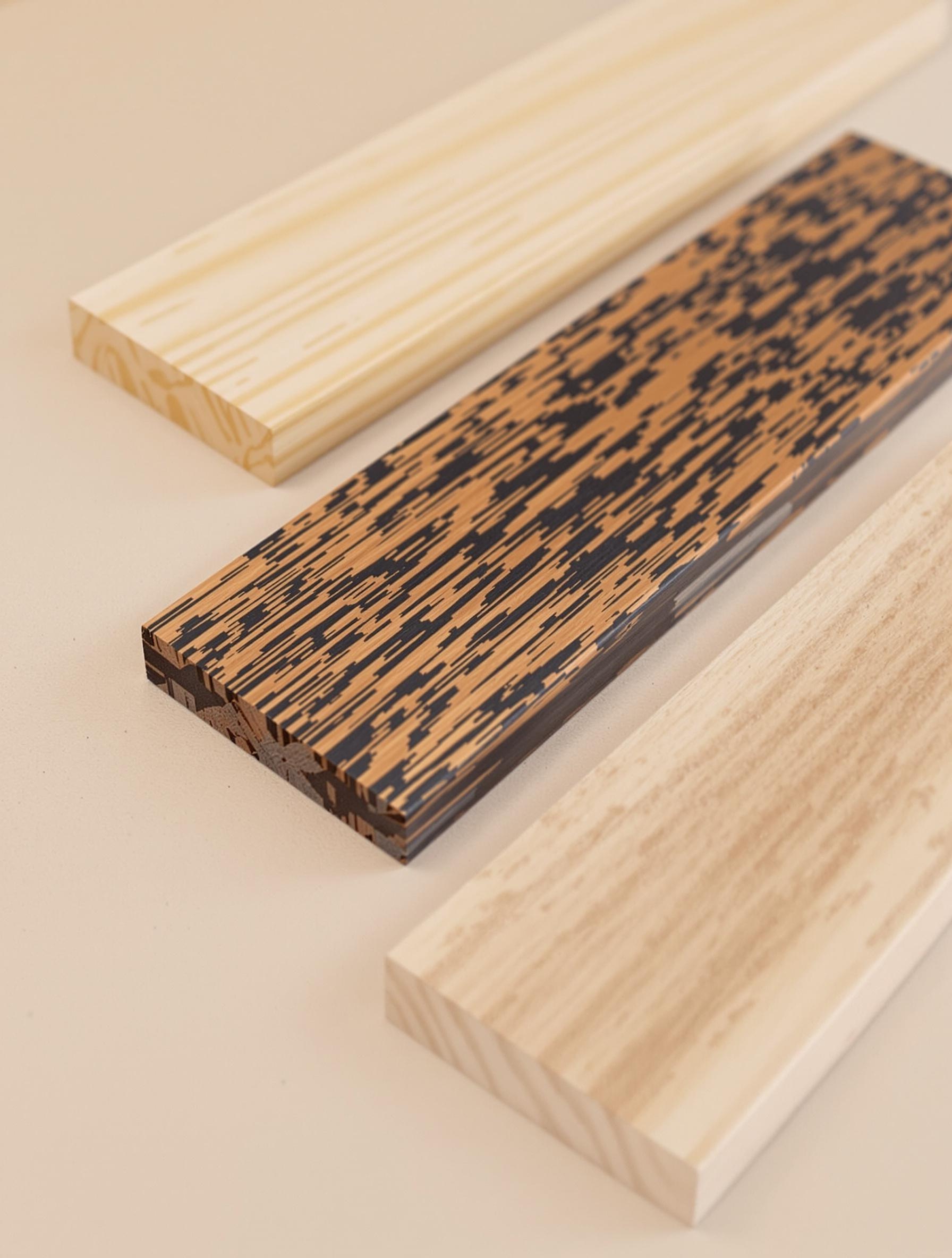 Échantillons de bois Shou Sugi Ban huilés ou cirés.