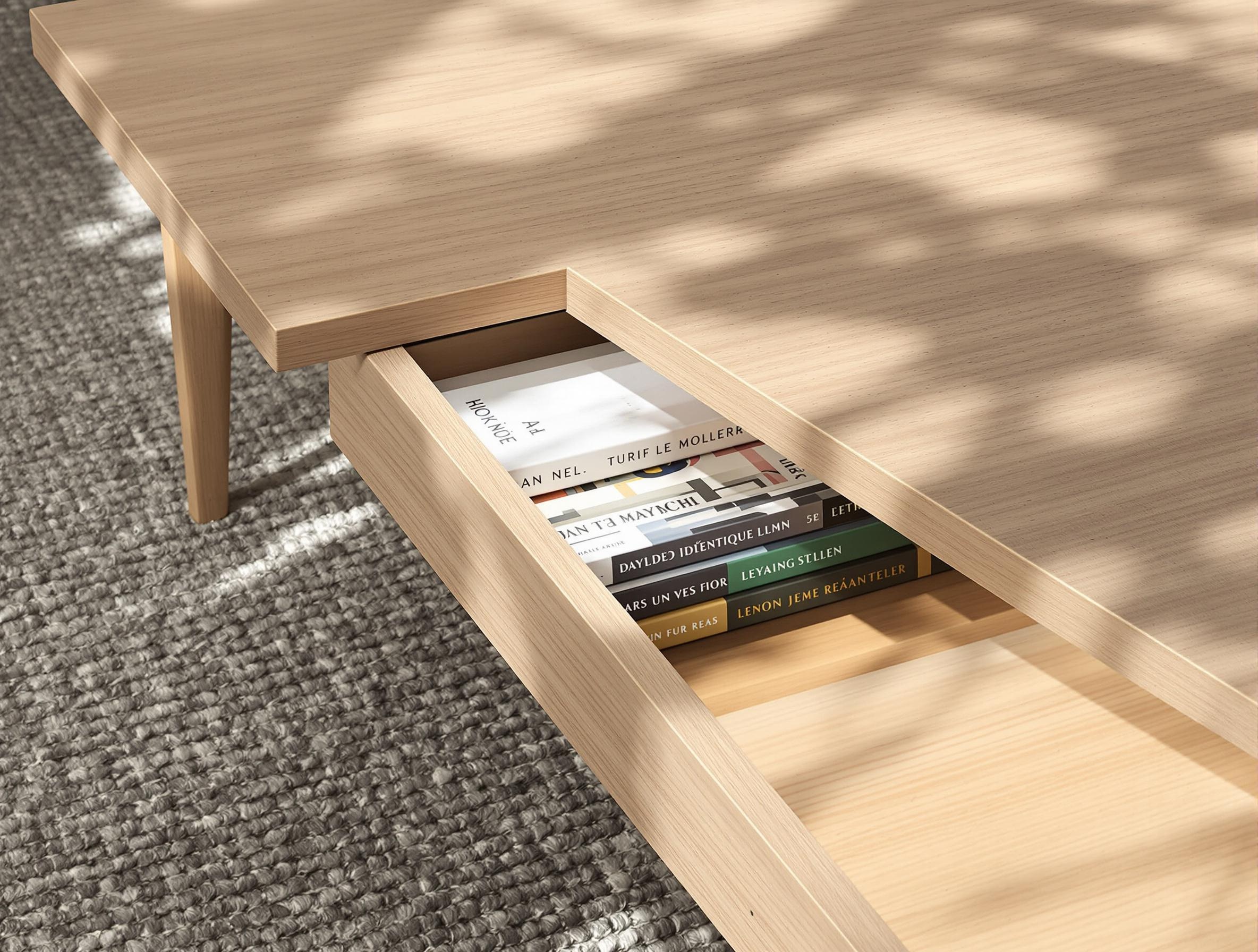 Table basse bibliothèque avec un plateau coulissant intégré