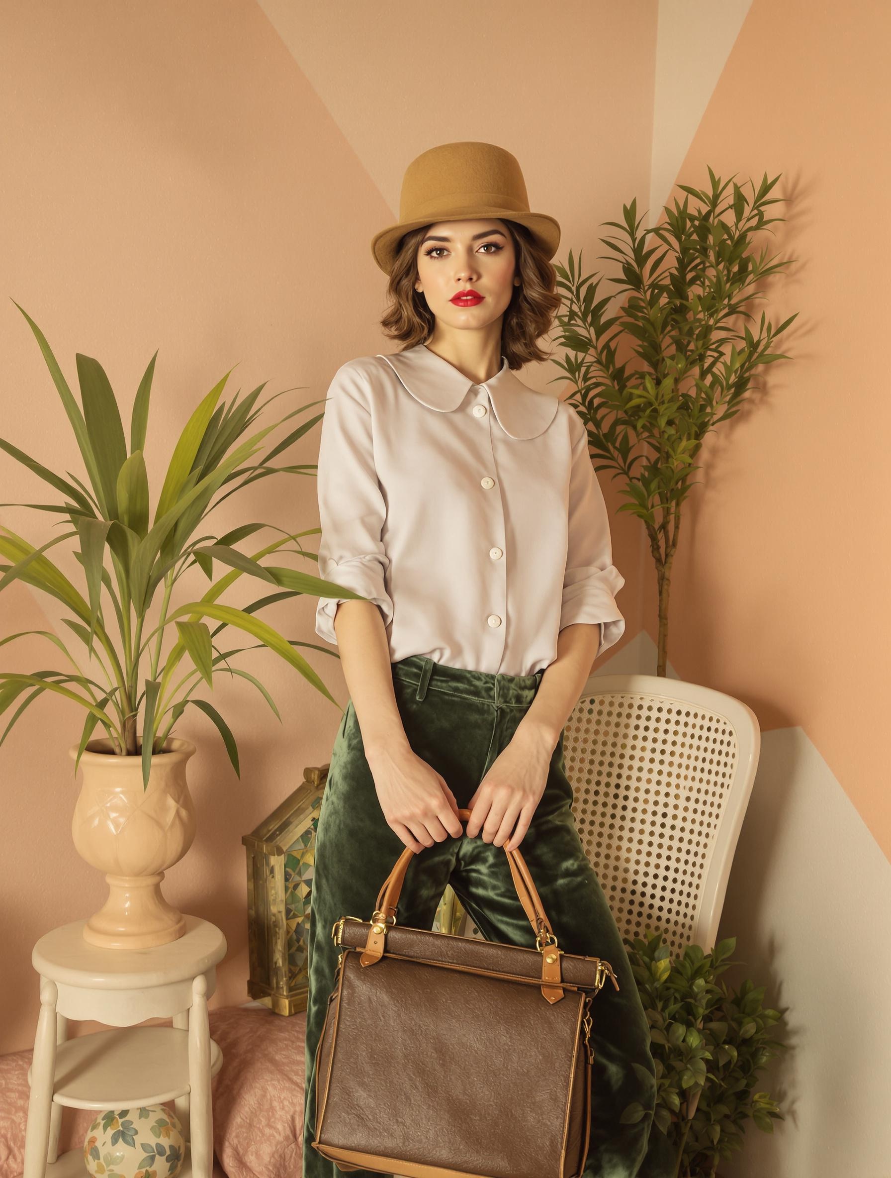 Tenue rétro complète en velours avec chapeau melon, inspirée de Moonrise Kingdom